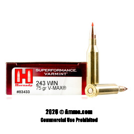 Image of Hornady 243 Win Ammo - 20 Rounds of 75 Grain V-MAX Ammunition