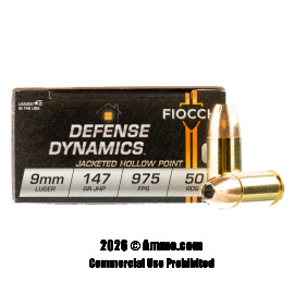 Fiocchi 9mm Ammo - 50 Rounds of 147 Grain JHP Ammunition