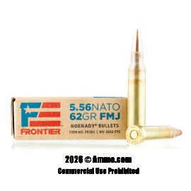 Hornady Frontier 5.56x45 Ammo - 20 Rounds of 62 Grain FMJ Ammunition