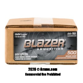 Image of Blazer Brass 9mm Ammo - 500 Rounds of 115 Grain FMJ Ammunition