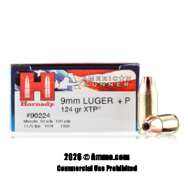 Image of Hornady American Gunner 9mm +P Ammo - 250 Rounds of 124 Grain JHP Ammunition