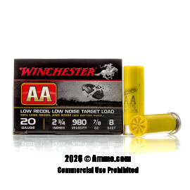 Image of Winchester AA Low Recoil Target 20 Gauge Ammo - 25 Rounds of 7/8 oz. #8 Shot Ammunition