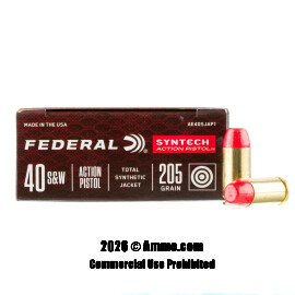 Federal Syntech Action Pistol 40 S&W Ammo - 50 Rounds of 205 Grain Total Synthetic Jacket Ammunition