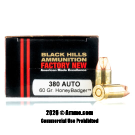 Image of Black Hills 380 ACP Ammo - 20 Rounds of 60 Grain HoneyBadger Ammunition