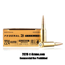 Image of Federal Gold Medal 224 Valkyrie Ammo - 20 Rounds of 80.5 Grain Berger BT Target Ammunition
