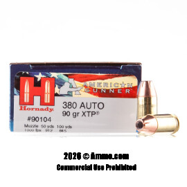 Hornady 380 ACP Ammo - 25 Rounds of 90 Grain JHP Ammunition