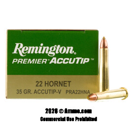 Image of Remington Premier AccuTip-V 22 Hornet Ammo - 50 Rounds of 35 Grain AccuTip-V Ammunition