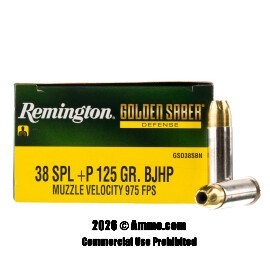 Remington Golden Saber Defense 38 Special +P Ammo - 20 Rounds of 125 Grain BJHP Ammunition