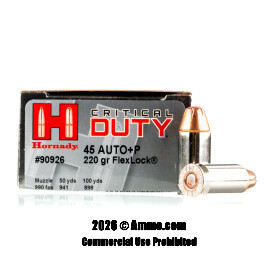 Image of Hornady Critical Duty 45 ACP +P Ammo - 200 Rounds of 220 Grain JHP Ammunition