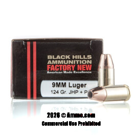Image of Black Hills Ammunition 9mm +P Ammo - 20 Rounds of 124 Grain JHP Ammunition