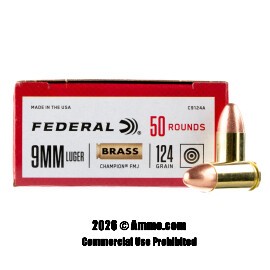 Federal Champion 9mm Ammo - 50 Rounds of 124 Grain FMJ Ammunition