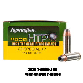 Remington HTP 38 Special +P Ammo - 20 Rounds of 110 Grain SJHP Ammunition