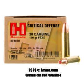 Image of Hornady 30 Carbine Ammo - 25 Rounds of 110 Grain FTX Ammunition