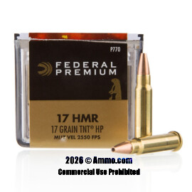 Federal 17 HMR Ammo - 50 Rounds of 17 Grain JHP Ammunition