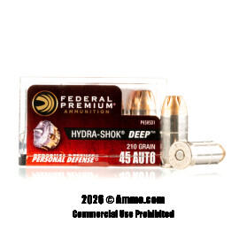 Image of Federal Hydra-Shok Deep 45 ACP Ammo - 20 Rounds of 210 Grain JHP Ammunition