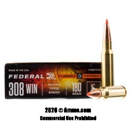 Image of Federal Fusion Tipped 308 Win Ammo - 20 Rounds of 180 Grain Bonded Polymer Tip Ammunition