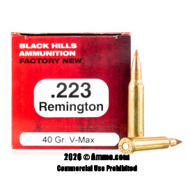 Image of Black Hills Ammunition 223 Ammo - 50 Rounds of 40 Grain V-MAX Ammunition