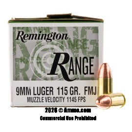 Image of Remington Range 9mm Ammo - 100 Rounds of 115 Grain FMJ Ammunition