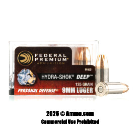 Image of Federal Hydra-Shok Deep 9mm Ammo - 20 Rounds of 135 Grain JHP Ammunition