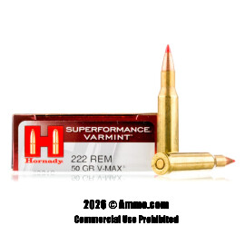 Image of Hornady 222 Rem Ammo - 20 Rounds of 50 Grain V-MAX Ammunition