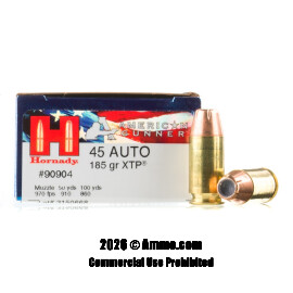 Image of Hornady American Gunner 45 ACP Ammo - 20 Rounds of 185 Grain XTP JHP Ammunition