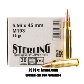 Sterling 5.56x45 Ammo - 30 Rounds of 55 Grain FMJ Ammunition