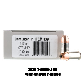 Image of Underwood 9mm +P Ammo - 20 Rounds of 147 Grain XTP JHP Ammunition