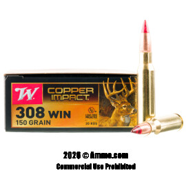 Image of Winchester Copper Impact 308 Win Ammo - 20 Rounds of 150 Grain Copper Extreme Point Ammunition