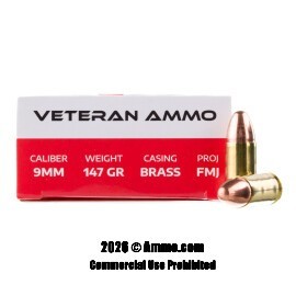 Veteran 9mm Ammo - 50 Rounds of 147 Grain FMJ Ammunition