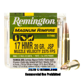 Image of Remington Magnum Rimfire 17 HMR Ammo - 50 Rounds of 20 Grain JSP Ammunition