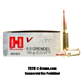 Image of Hornady V-Match 6.5 Grendel Ammo - 20 Rounds of 100 Grain ELD-VT Ammunition