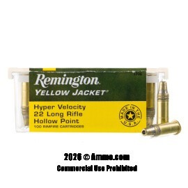Remington Yellow Jacket 22 LR Ammo - 100 Rounds of 33 Grain Plated TCHP Ammunition