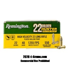 Image of Remington 22 Golden Hunter 22 LR Ammo - 550 Rounds of 40 Grain CPHP Ammunition