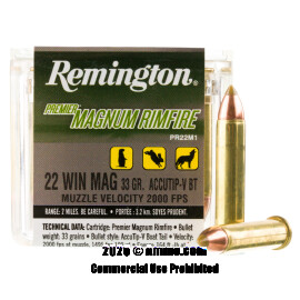 Image of Remington 22 WMR Ammo - 50 Rounds of 33 Grain Accutip Ammunition