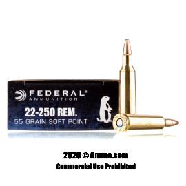 Image of Federal 22-250 Rem Ammo - 20 Rounds of 55 Grain SP Ammunition