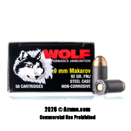 Image of Wolf 9mm Makarov Ammo - 1000 Rounds of 92 Grain FMJ Ammunition
