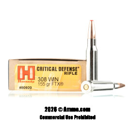 Image of Hornady Critical Defense 308 Win Ammo - 20 Rounds of 155 Grain FTX Ammunition
