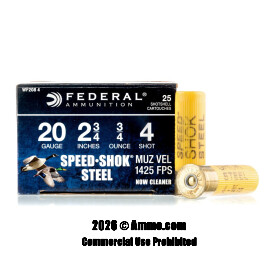 Image of Federal Speed-Shok 20 Gauge Ammo - 25 Rounds of 2-3/4" 3/4 oz. #4 Shot Ammunition