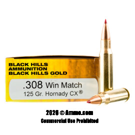 Image of Black Hills Gold 308 Win Ammo - 20 Rounds of 125 Grain CX Ammunition