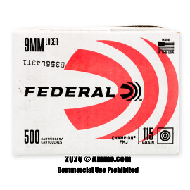 Image of Federal Champion 9mm Ammo - 500 Rounds of 115 Grain FMJ Ammunition