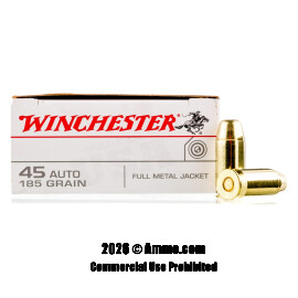 Image of Winchester 45 ACP Ammo - 50 Rounds of 185 Grain FMJ Ammunition