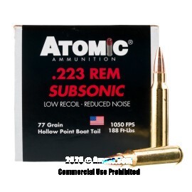 Atomic Subsonic 223 Rem Ammo - 50 Rounds of 77 Grain HPBT Ammunition *DOES NOT CYCLE AR-15*