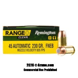 Image of Remington Range Clean 45 ACP Ammo - 50 Rounds of 230 Grain FNEB Ammunition