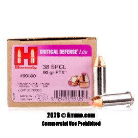 Image of Hornady Critical Defense Lite 38 Special Ammo - 25 Rounds of 90 Grain FTX Ammunition