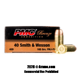 Image of PMC 40 cal Ammo - 50 Rounds of 165 Grain FMJ-FN Ammunition