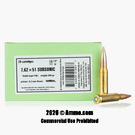 Image of Sellier & Bellot Subsonic 7.62x51 Ammo - 20 Rounds of 200 Grain FMJ Ammunition