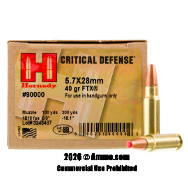 Image of Hornady Critical Defense 5.7x28mm Ammo - 25 Rounds of 40 Grain JHP Ammunition