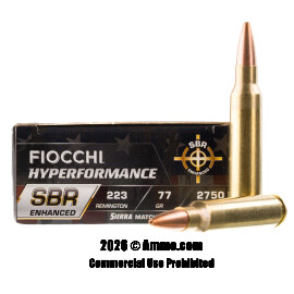 Fiocchi Hyperformance SBR Enhanced 223 Ammo - 20 Rounds of 77 Grain HPBT MatchKing Ammunition
