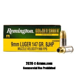 Image of Remington Golden Saber 9mm Ammo - 20 Rounds of 147 Grain BJHP Ammunition