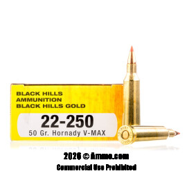 Image of Black Hills Gold Ammunition 22-250 Rem Ammo - 20 Rounds of 50 Grain V-MAX Ammunition